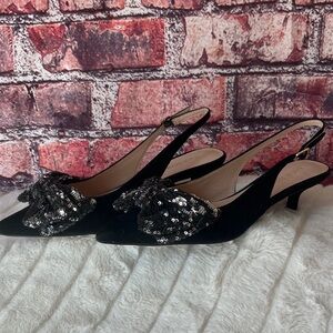 NWT Jack Rogers Black Sequin Slingback Heels